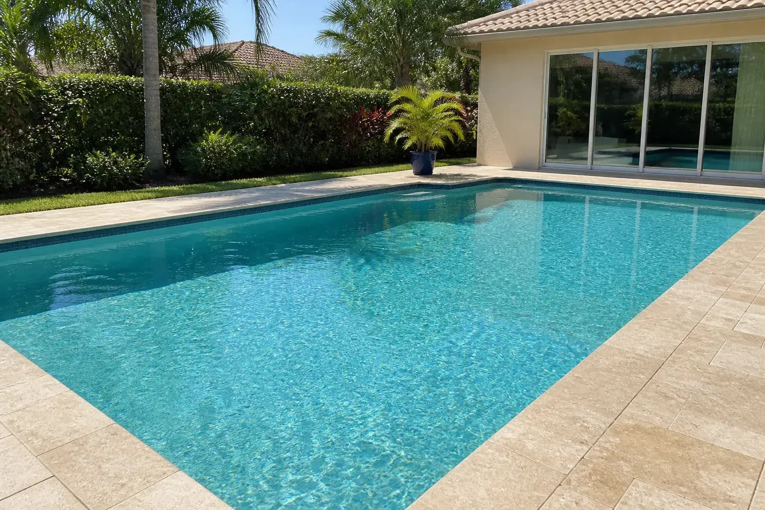 Completed weekly pool service with crystal-clear water