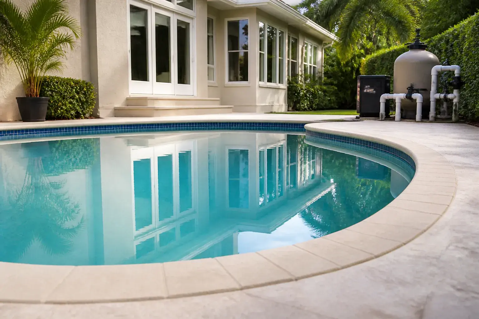 Finished pool repair with restored tile and clean water