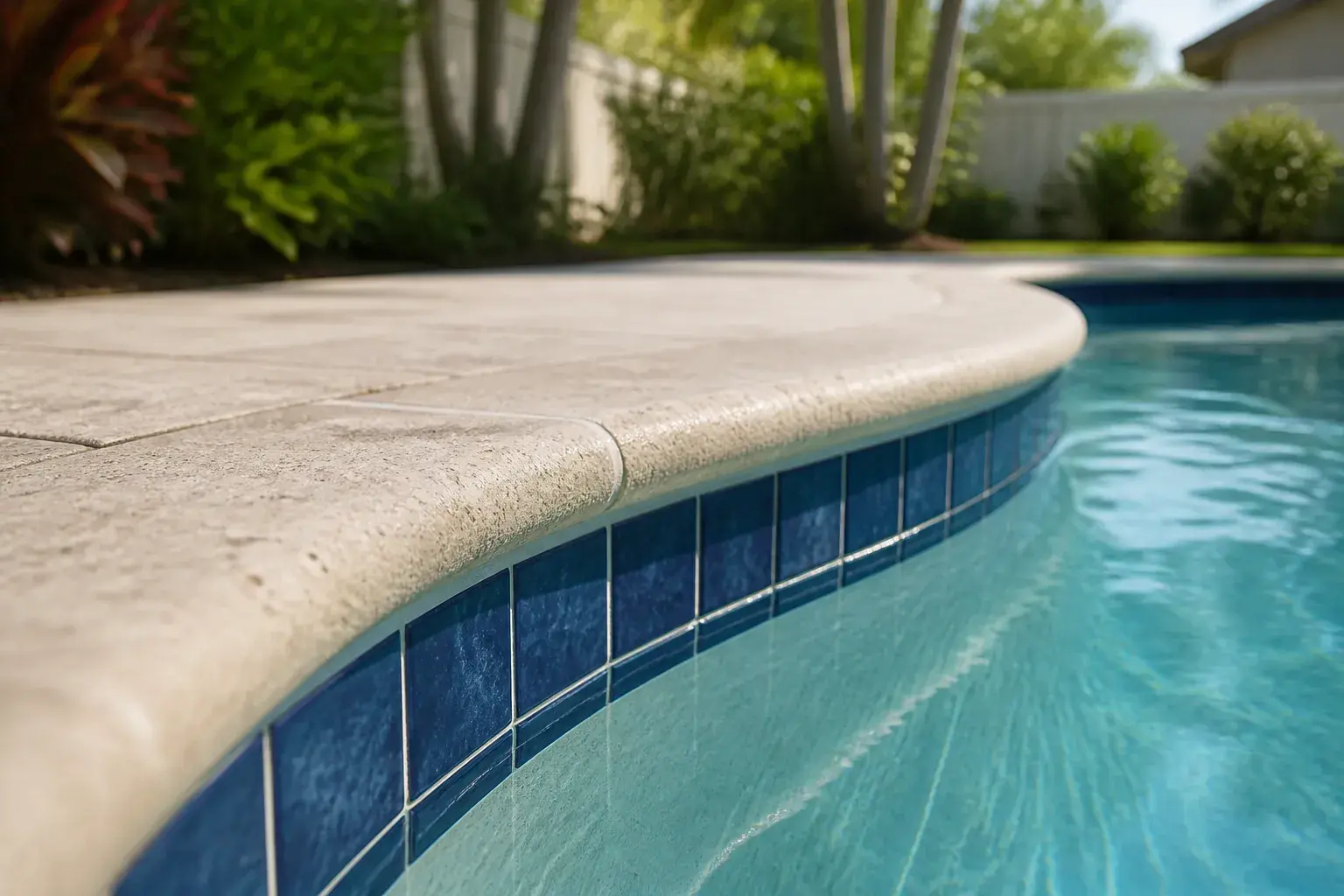 Repaired pool edge with clean tile line