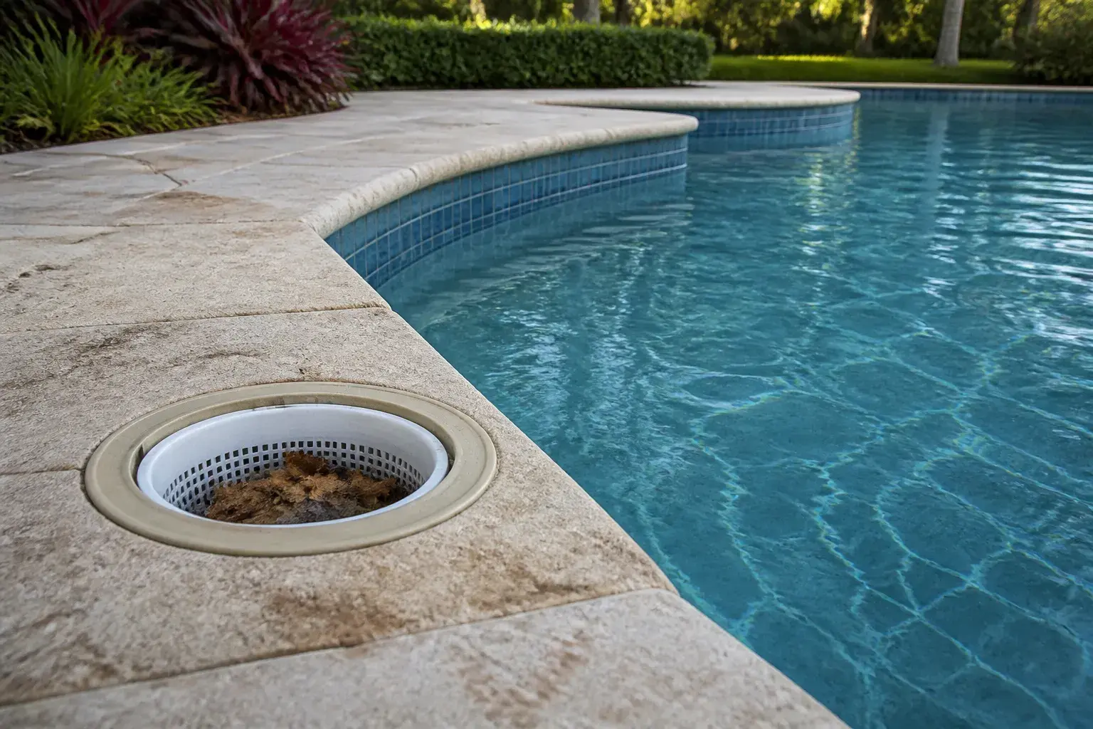 Clean pool surface and skimmer basket after weekly service